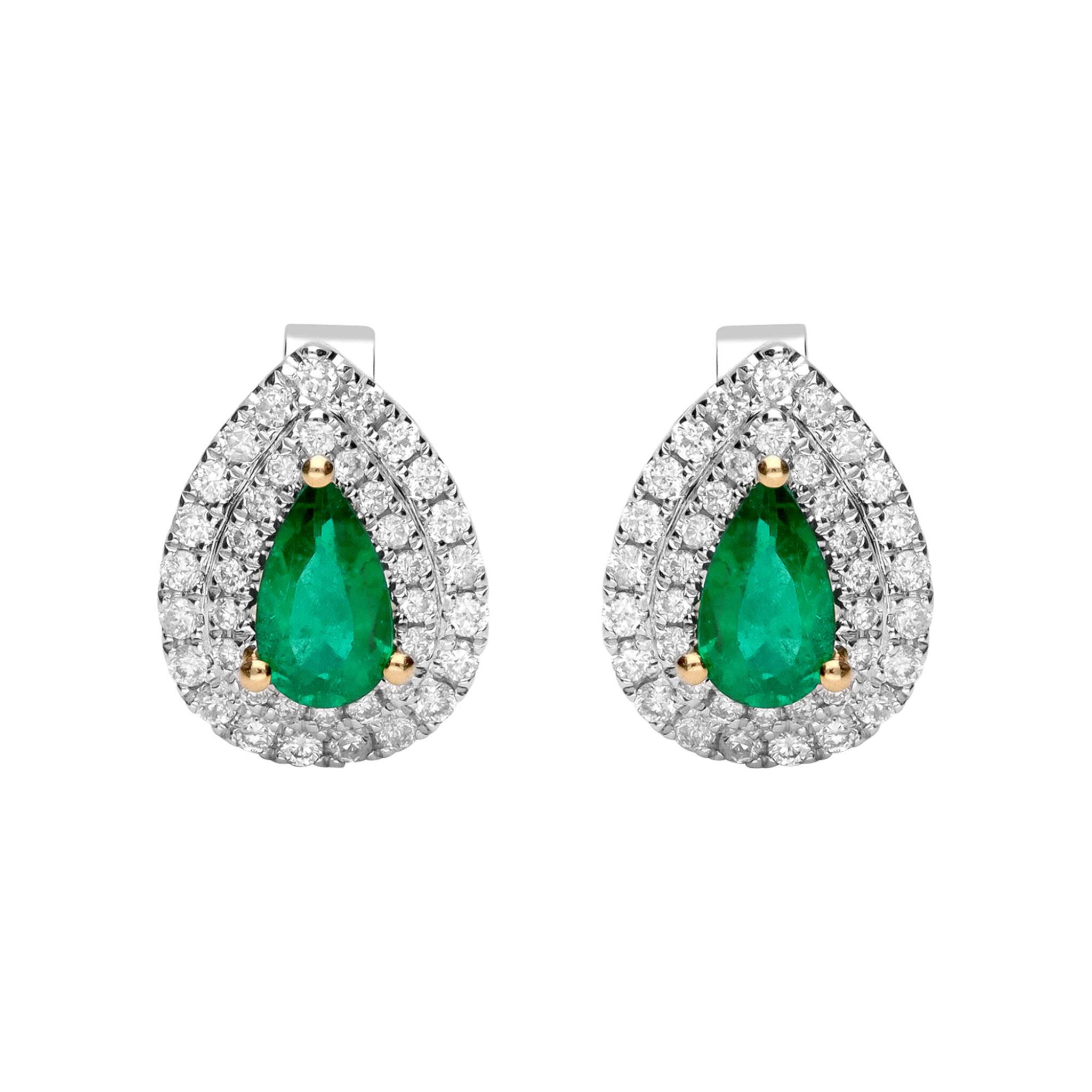 White Gold, Emerald and Diamond Stud Earrings — view 1