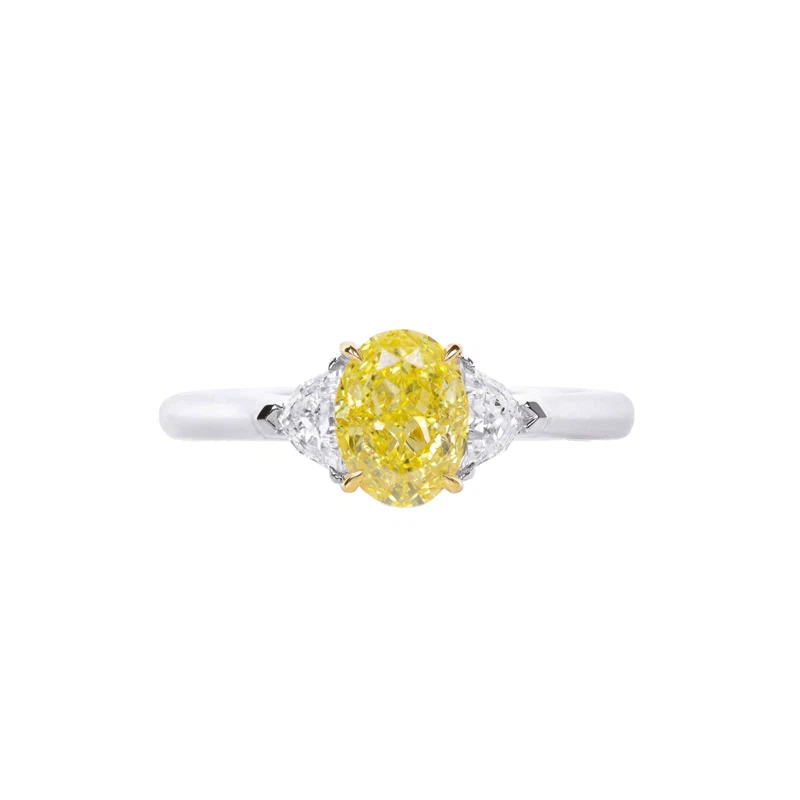White Gold, Gold, 1.27ct Oval Cut Fancy Vivid Yellow Diamond and Diamond Ring