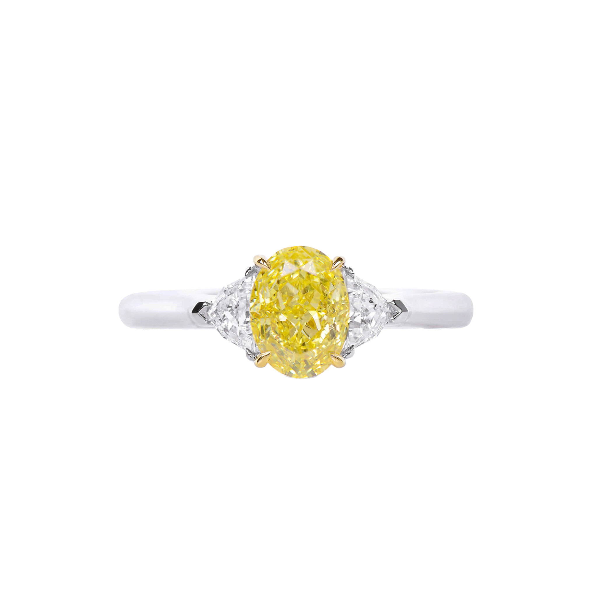 White Gold, Gold, 1.27ct Oval Cut Fancy Vivid Yellow Diamond and Diamond Ring — view 1