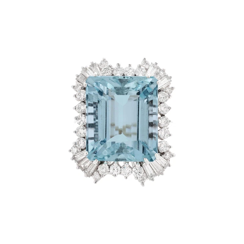 White Gold, Gold, 14.40ct Aquamarine and Diamond Ring