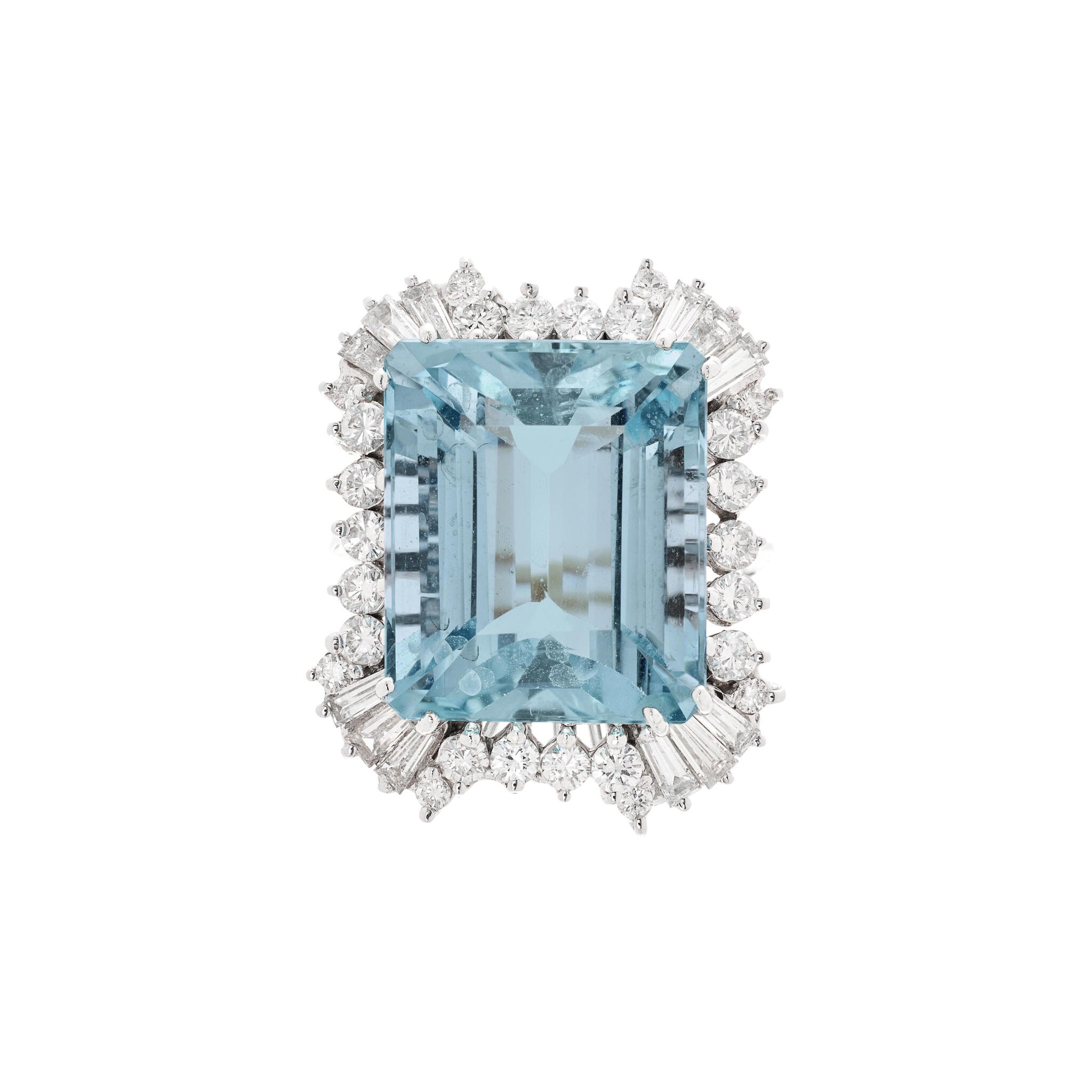 White Gold, Gold, 14.40ct Aquamarine and Diamond Ring — view 1