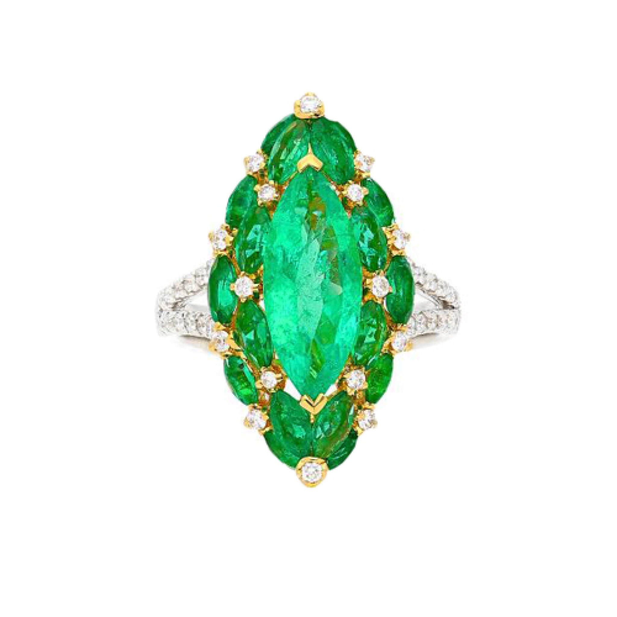 White Gold, Gold, 1.95ct Emerald, Emerald and Diamond Ring — view 1