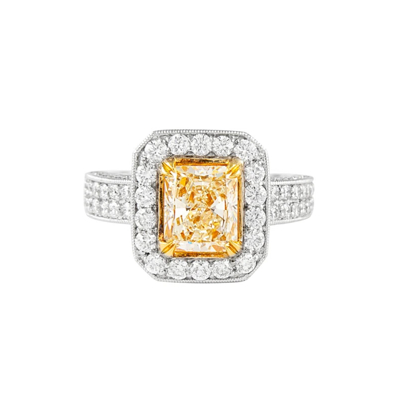 White Gold, Gold, 2.08ct Fancy Yellow Radiant Cut Diamond and Diamond Engagement Ring