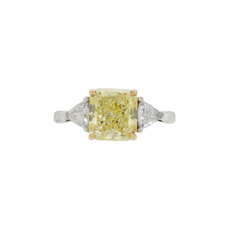 White Gold, Gold, 2.62ct Radiant Cut Fancy Yellow Diamond and Diamond Engagement Ring