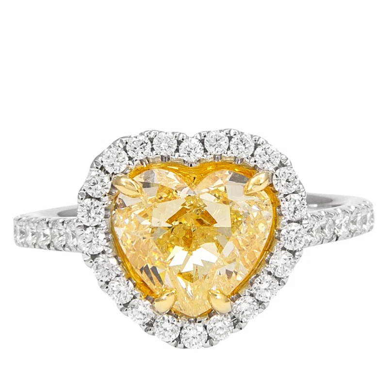 White Gold, Gold, 2.58ct Heart Shape Fancy Light Yellow Diamond and Diamond Ring