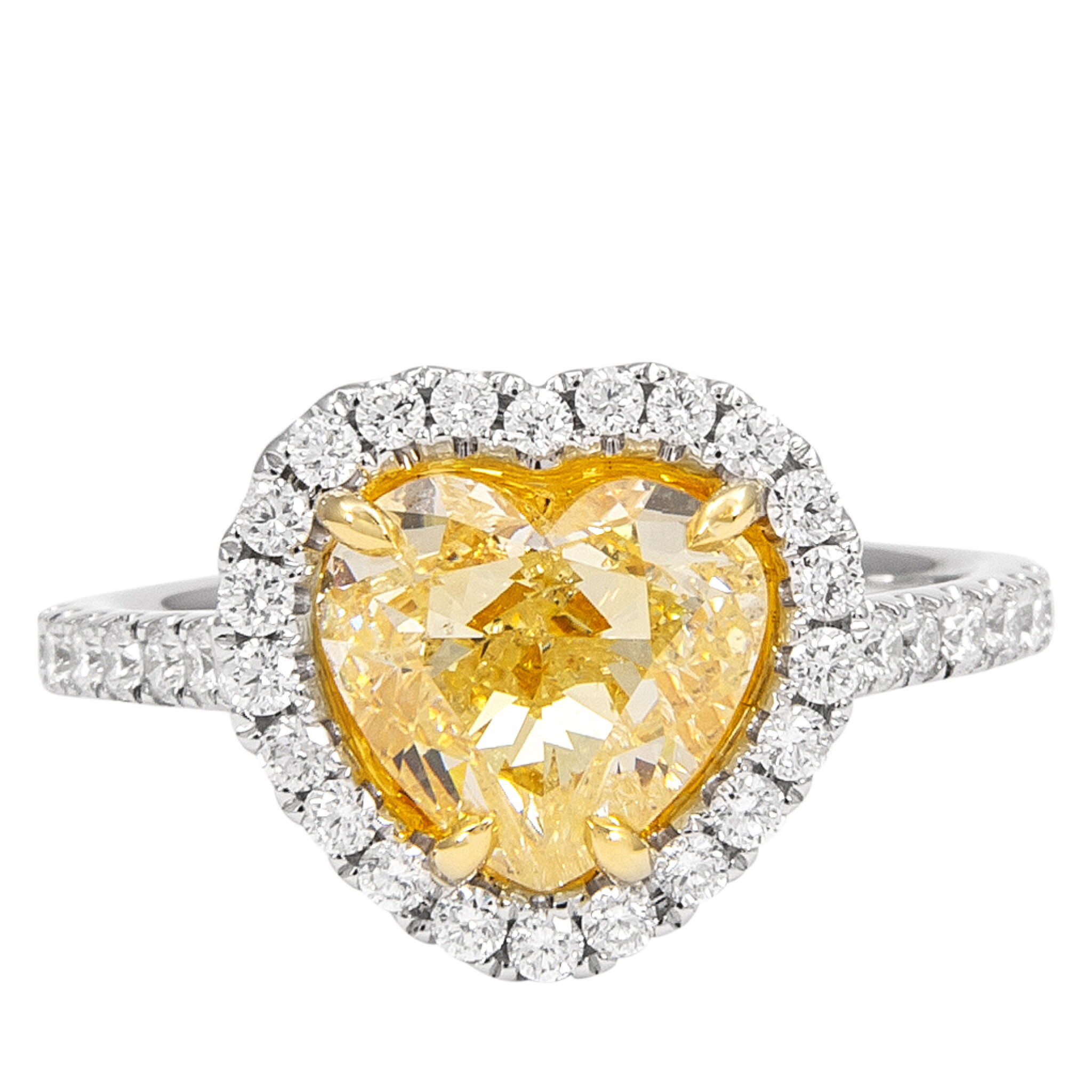 White Gold, Gold, 2.58ct Heart Shape Fancy Light Yellow Diamond and Diamond Ring — view 1