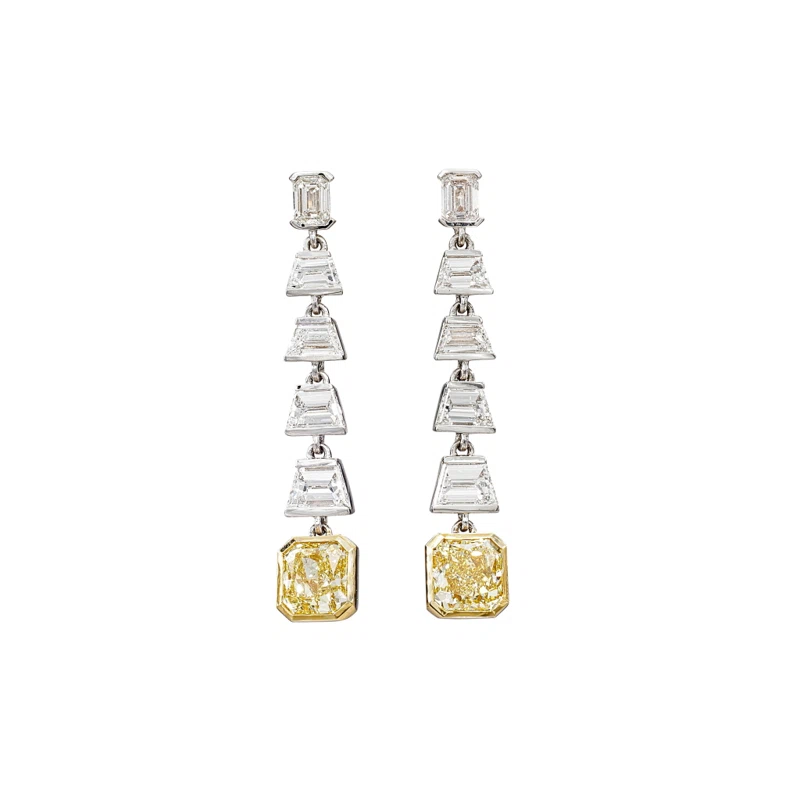White Gold, Gold, 2.66ctw Radiant Cut Fancy Intense Yellow and Diamond Earrings