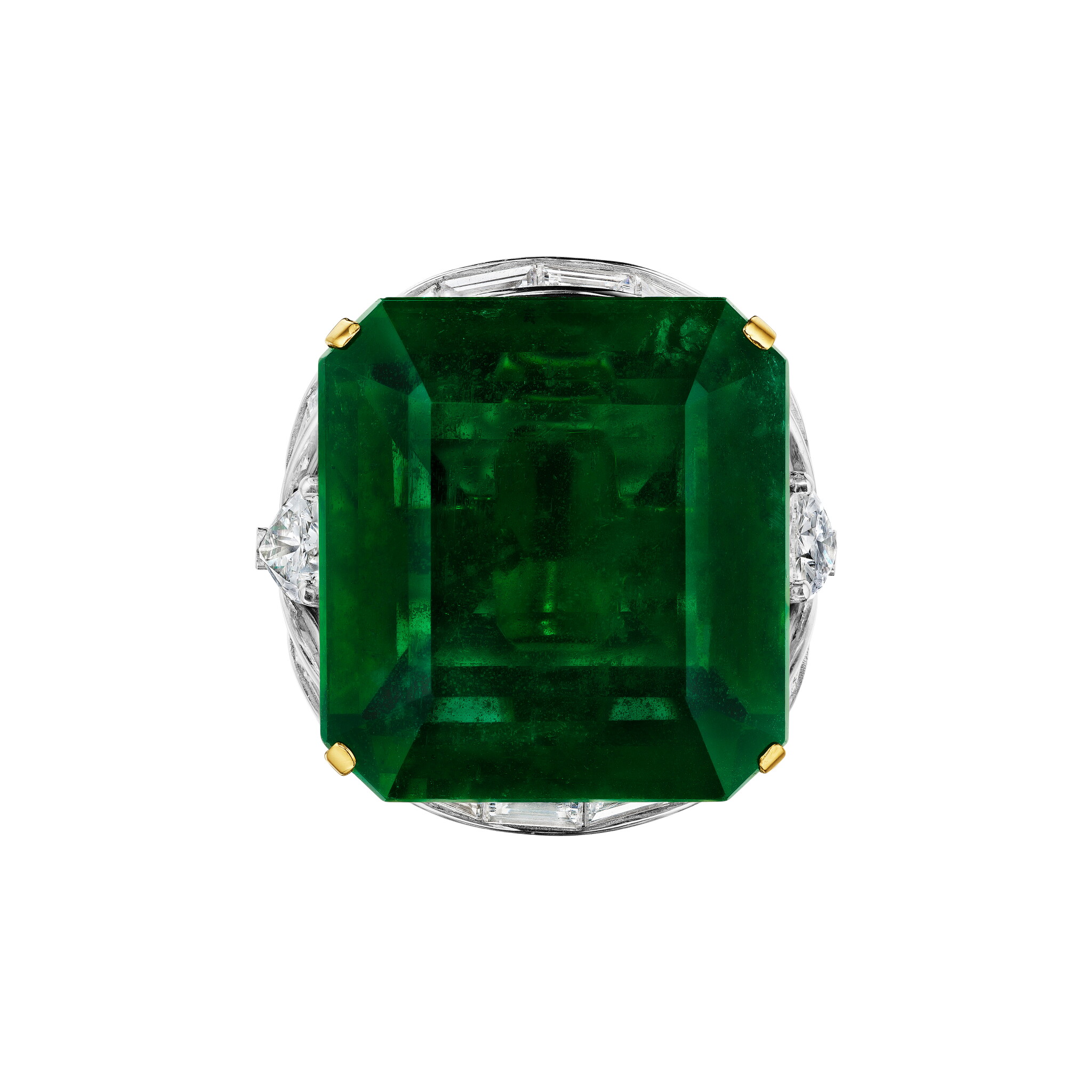White Gold, Gold, 29.10ct Zambian Emerald and Diamond Ring — view 1