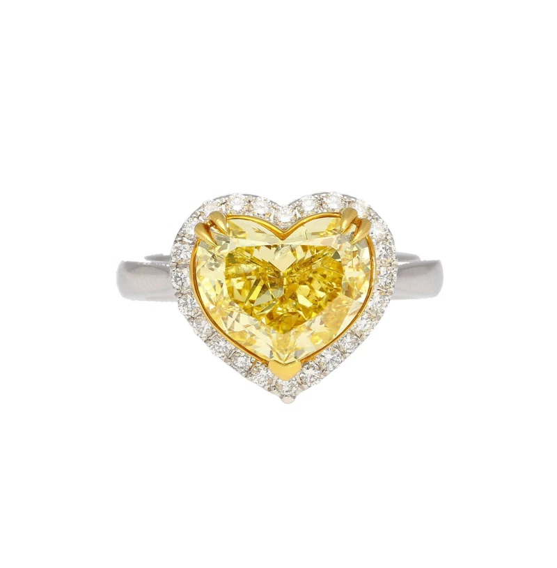 White Gold, Gold, 3.32ct Heart Shape Fancy Intense Yellow Diamond and Diamond Engagement Ring