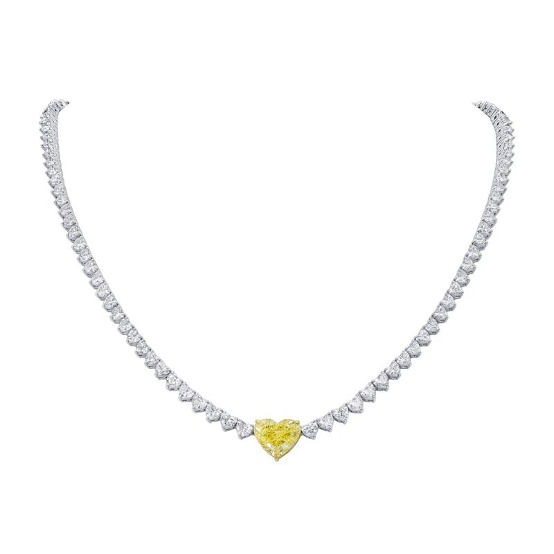 White Gold, Gold, 3.82ct Heart Shape Fancy Yellow Diamond and Diamond Necklace