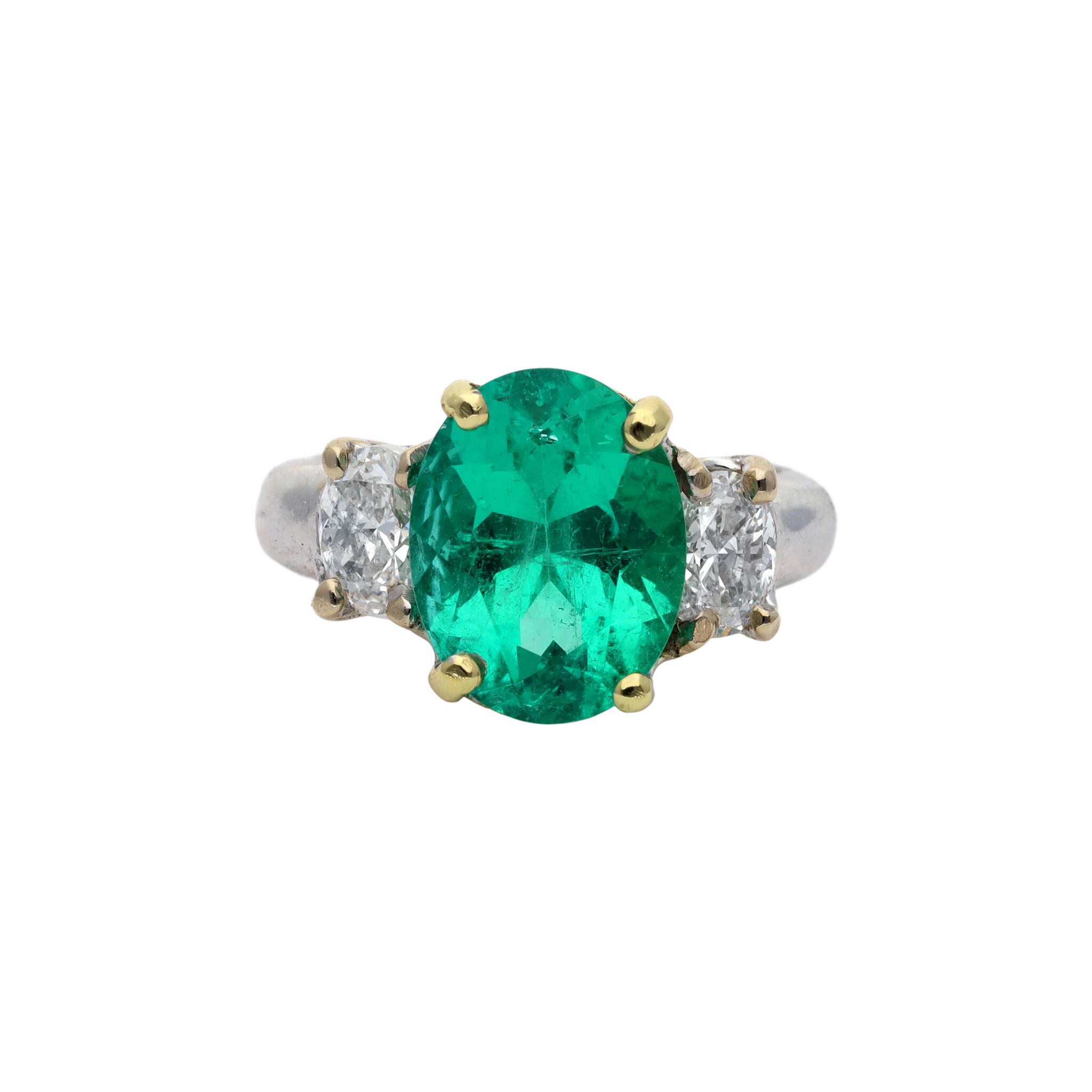 White Gold, Gold, 4.00ct Colombian Emerald and Diamond Ring — view 1