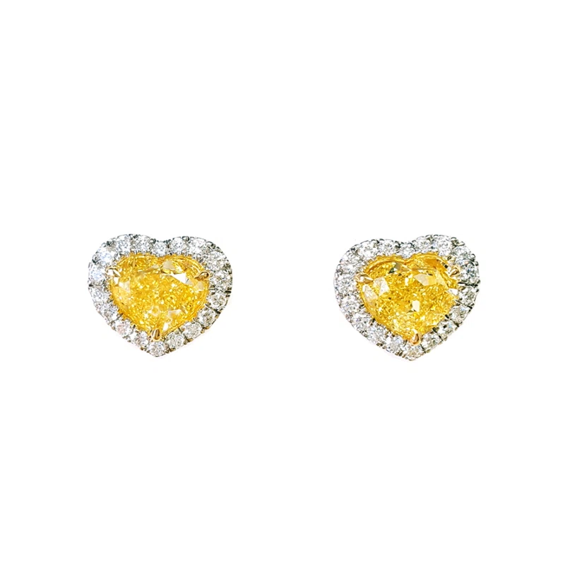 White Gold, Gold, 6.01ctw Fancy Intense Yellow and Diamond Stud Earrings