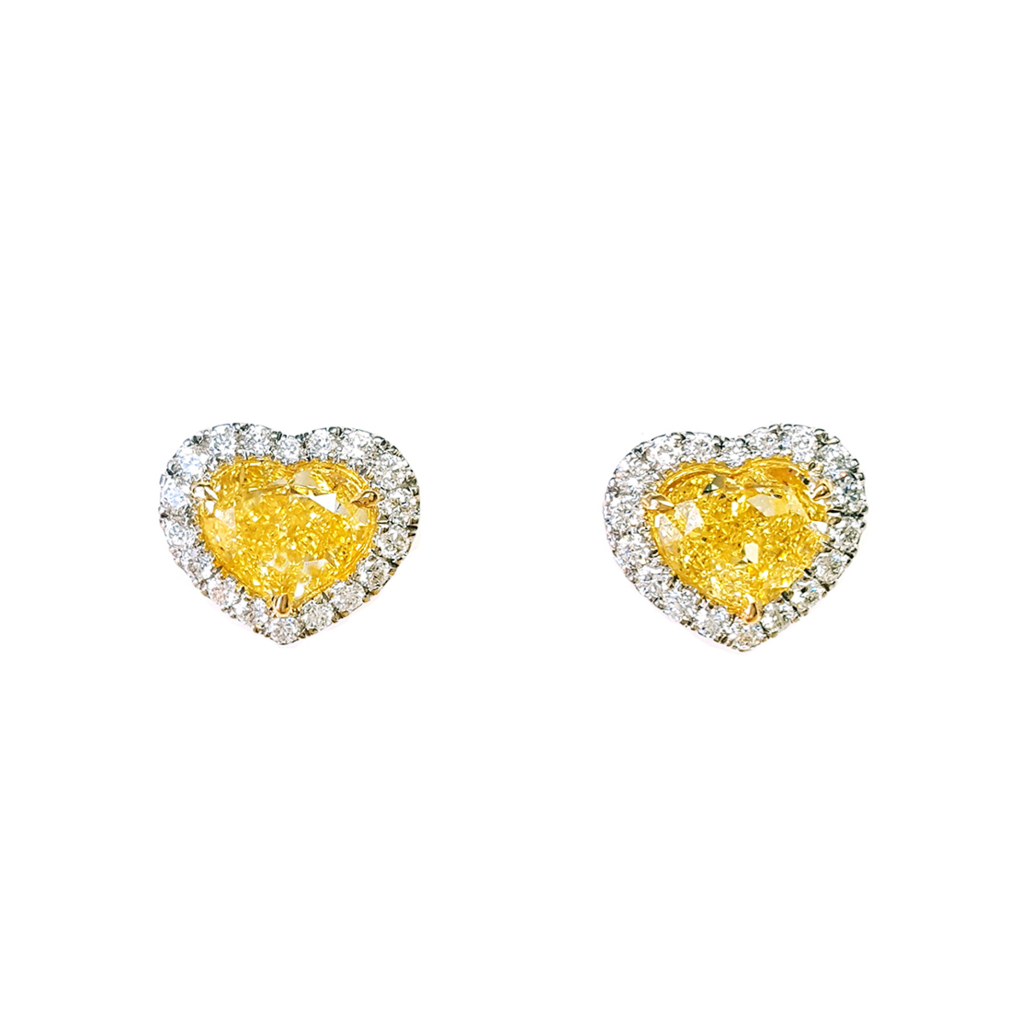 White Gold, Gold, 6.01ctw Fancy Intense Yellow and Diamond Stud Earrings — view 1