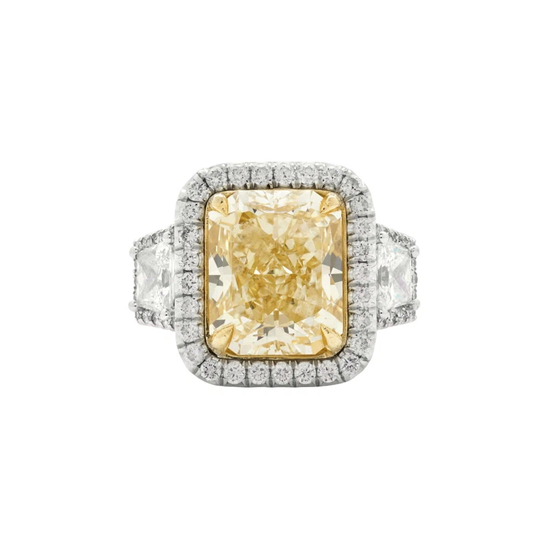 White Gold, Gold, 6.01ct Radiant Cut Fancy Yellow Diamond and Diamond Ring