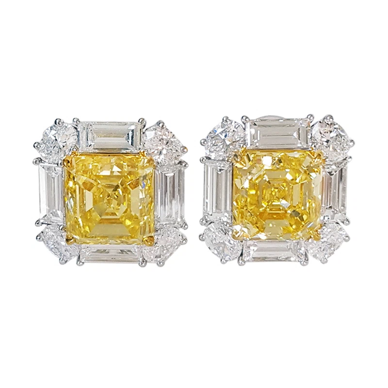 White Gold, Gold, 6.02ctw Fancy Vivid Yellow Diamond and Diamond Stud Earrings