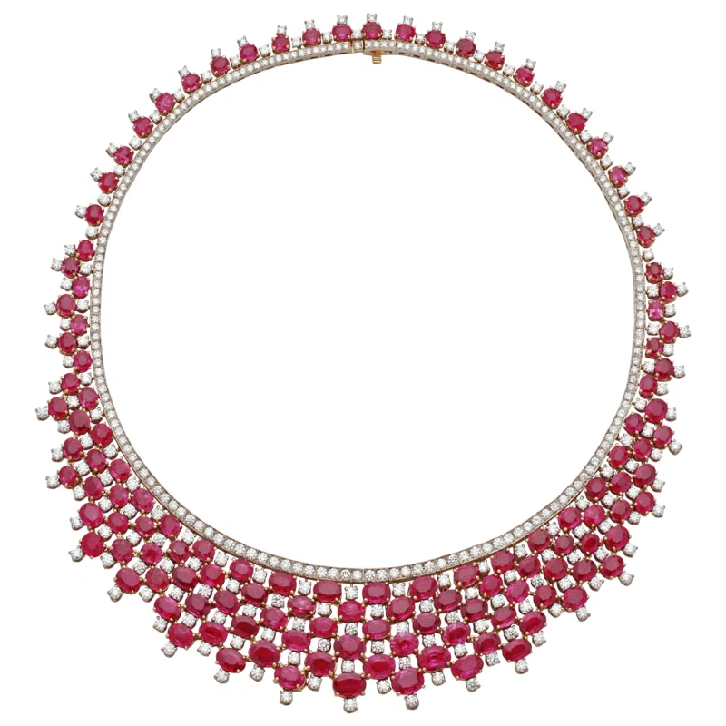 White Gold, Gold 84.62ctw Mozambique Ruby and Diamond Necklace
