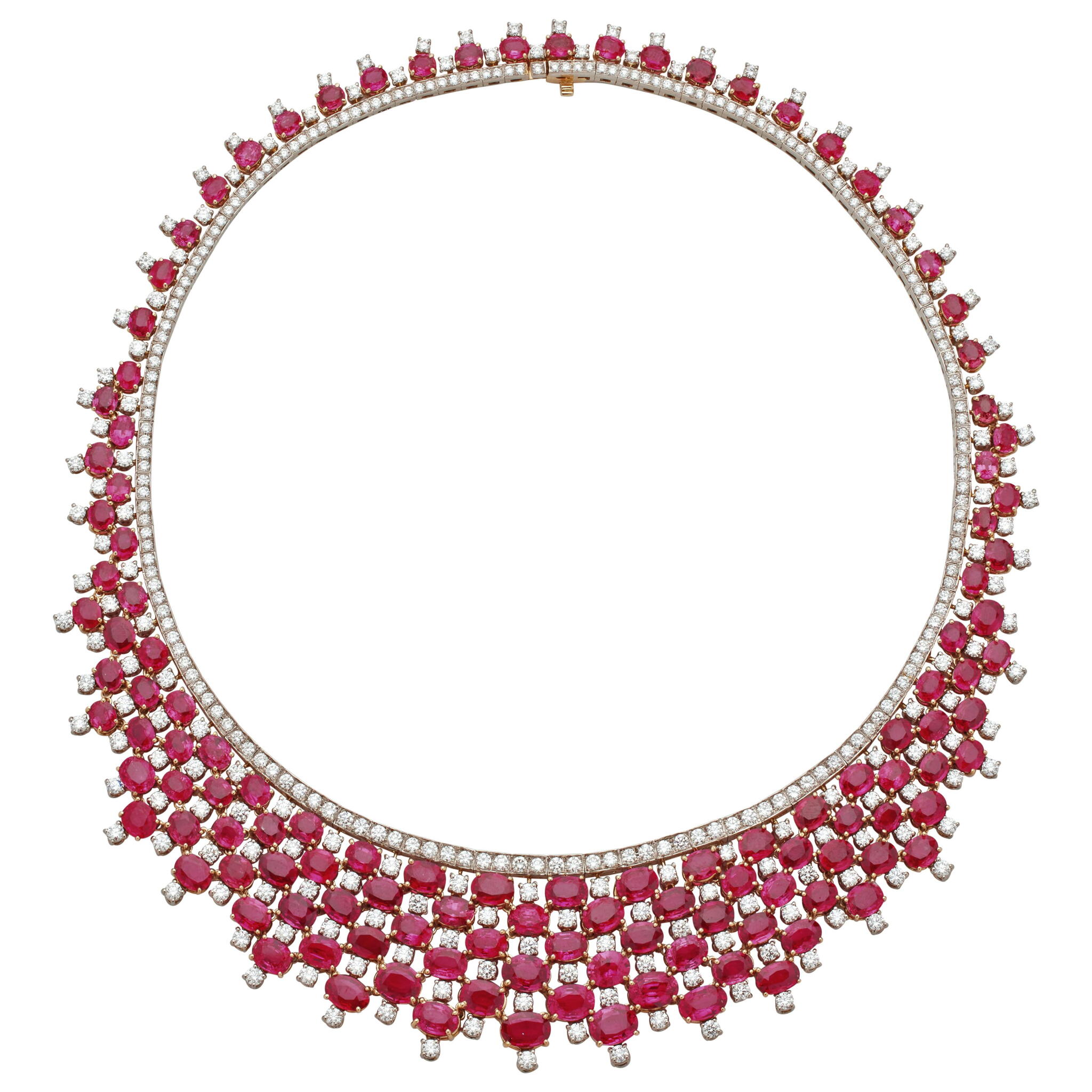 White Gold, Gold 84.62ctw Mozambique Ruby and Diamond Necklace — view 1