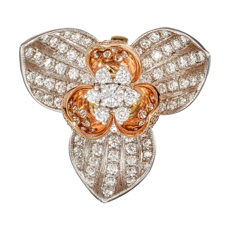 White Gold, Gold, Colored Diamond and Diamond Orchid Pendant