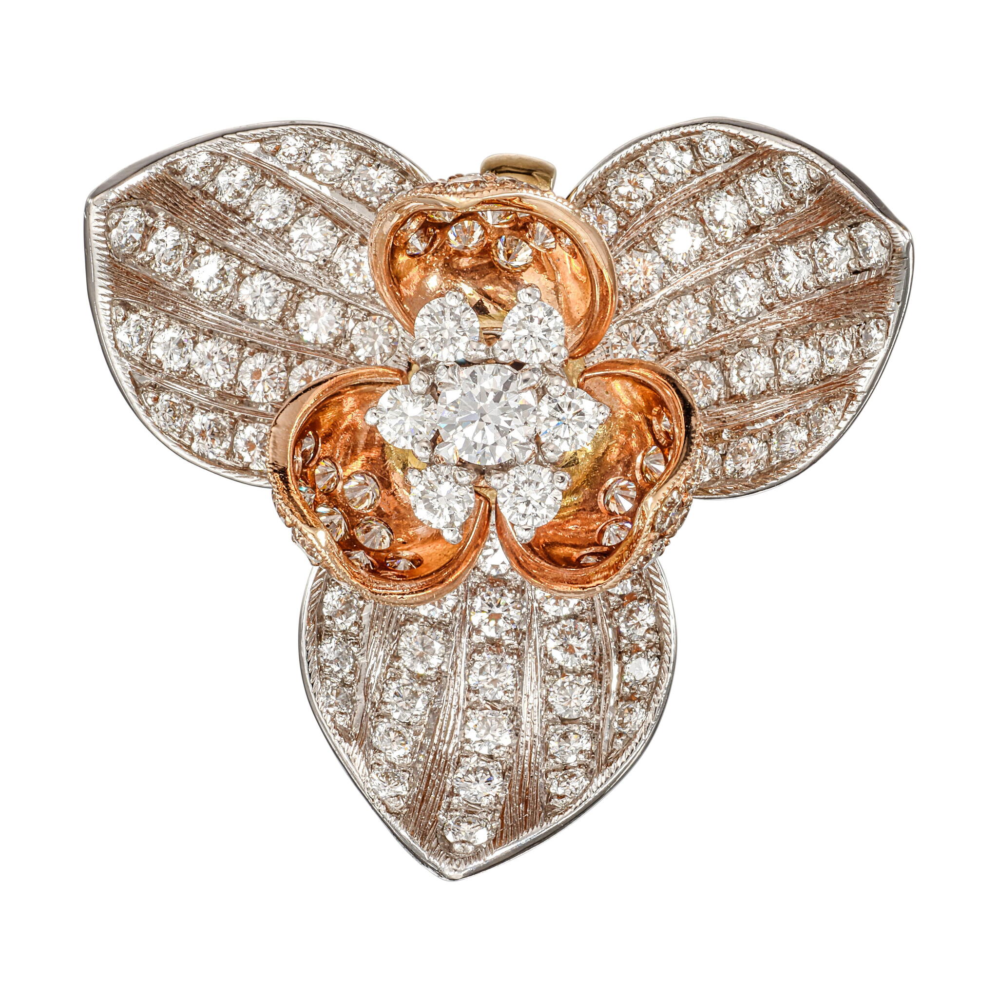 White Gold, Gold, Colored Diamond and Diamond Orchid Pendant — view 1