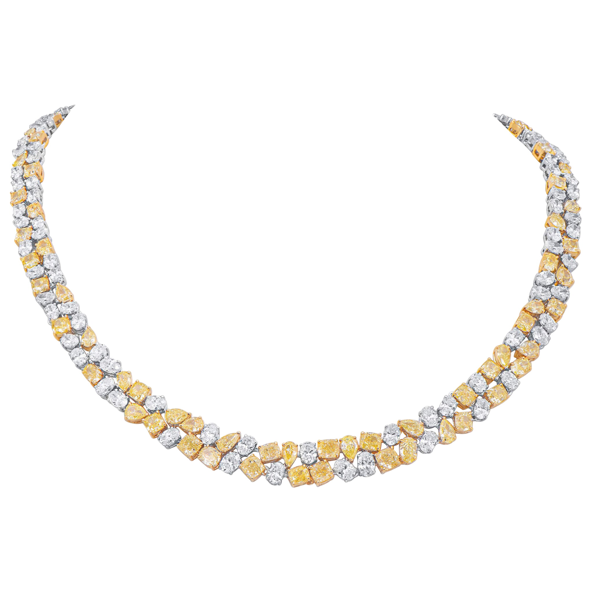 White Gold, Gold, Yellow Diamond and Diamond Two Row Necklace — view 1