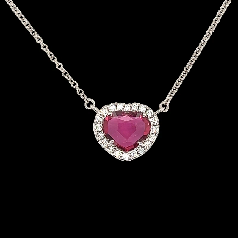 White Gold, 2.09ct Mozambique Ruby and Diamond Pendant Necklace