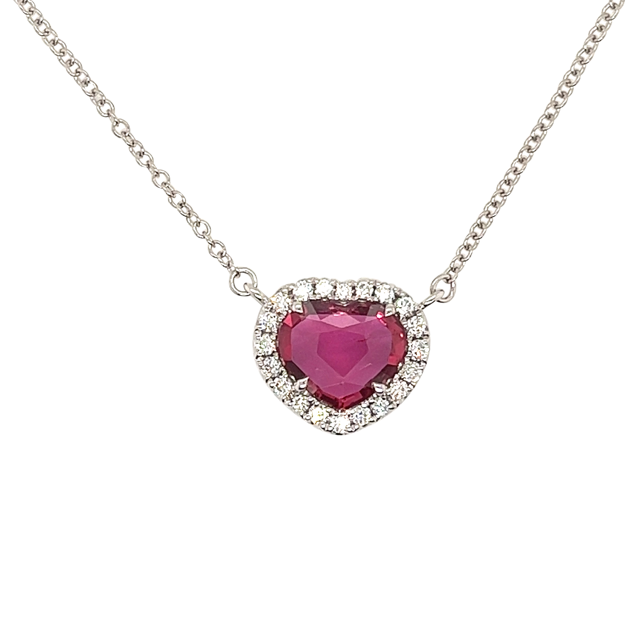 White Gold, 2.09ct Mozambique Ruby and Diamond Pendant Necklace — view 1