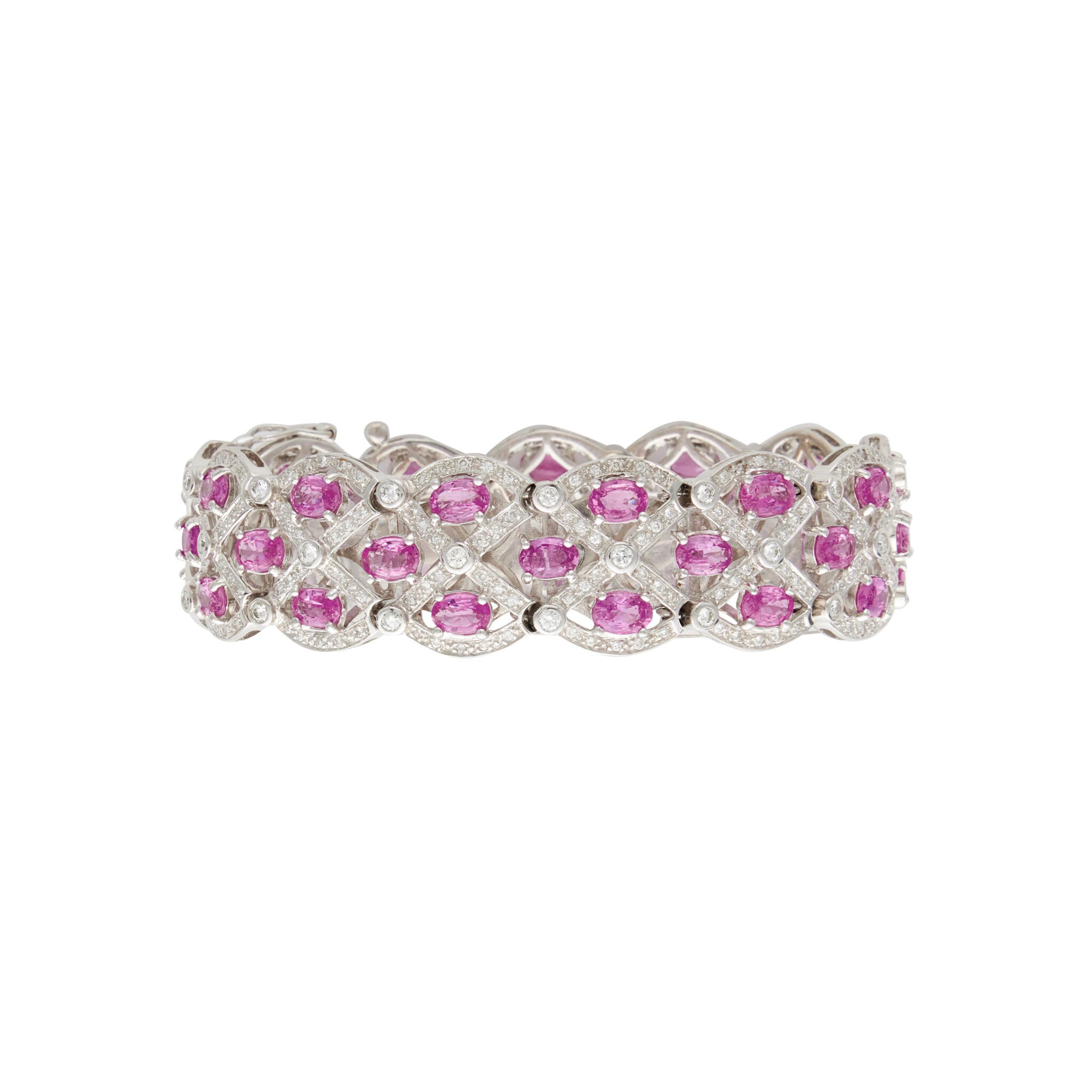 White Gold, Pink Sapphire and Diamond Bracelet — view 1