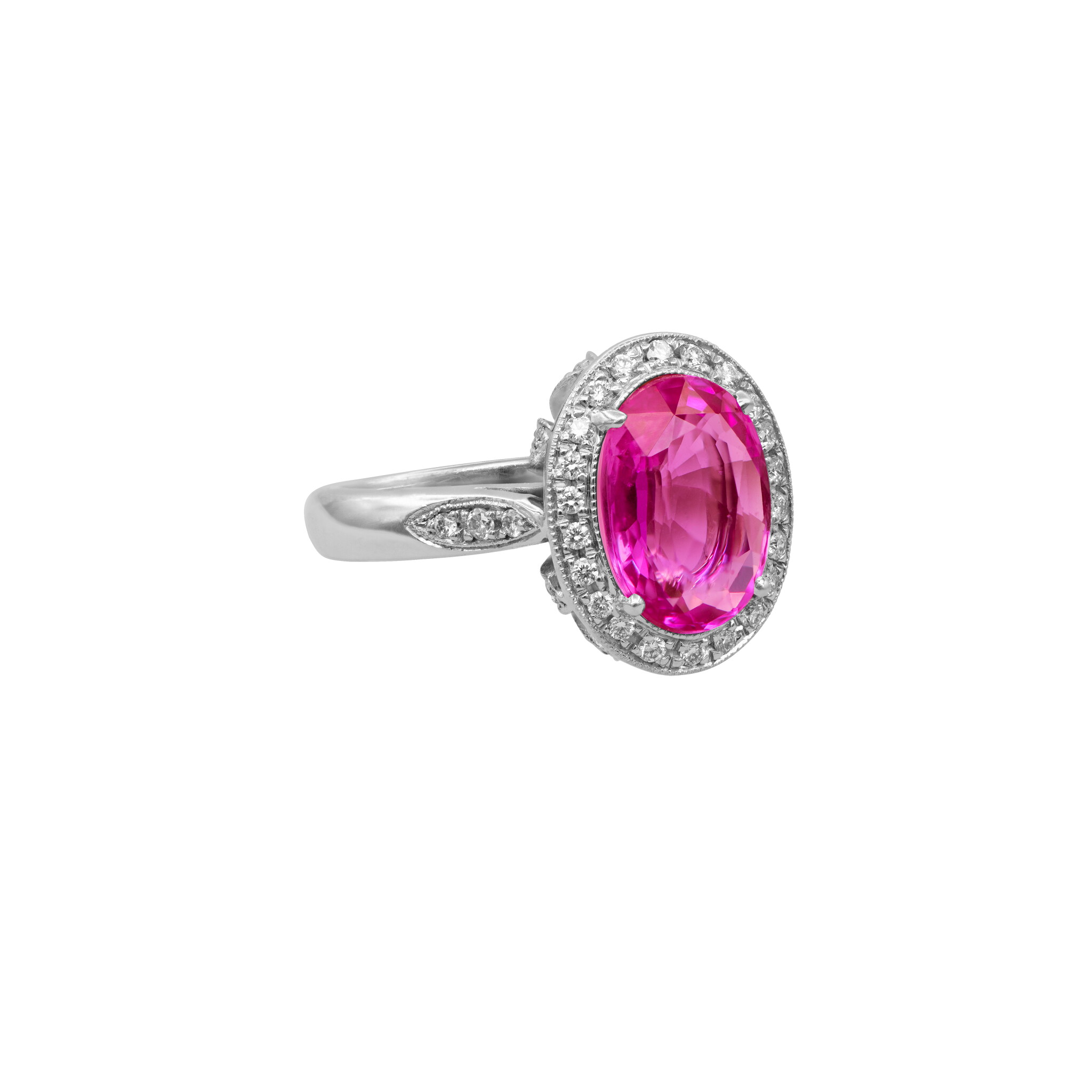White Gold, 3.20ct Pink Sapphire and Diamond Ring — view 1