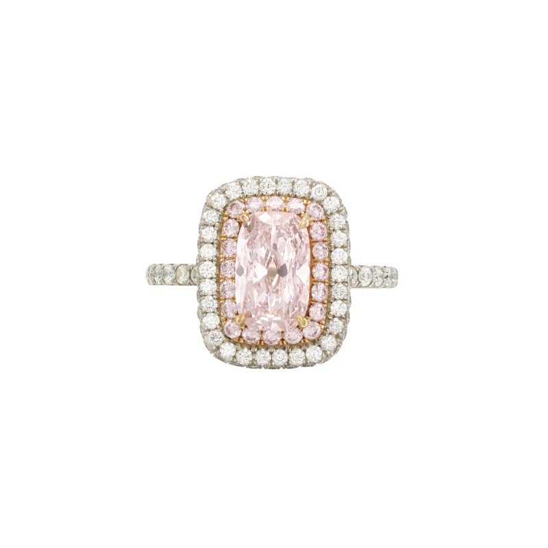 White Gold, Rose Gold, 1.27ct Cushion Cut Fancy Light Pink Diamond Engagement Ring