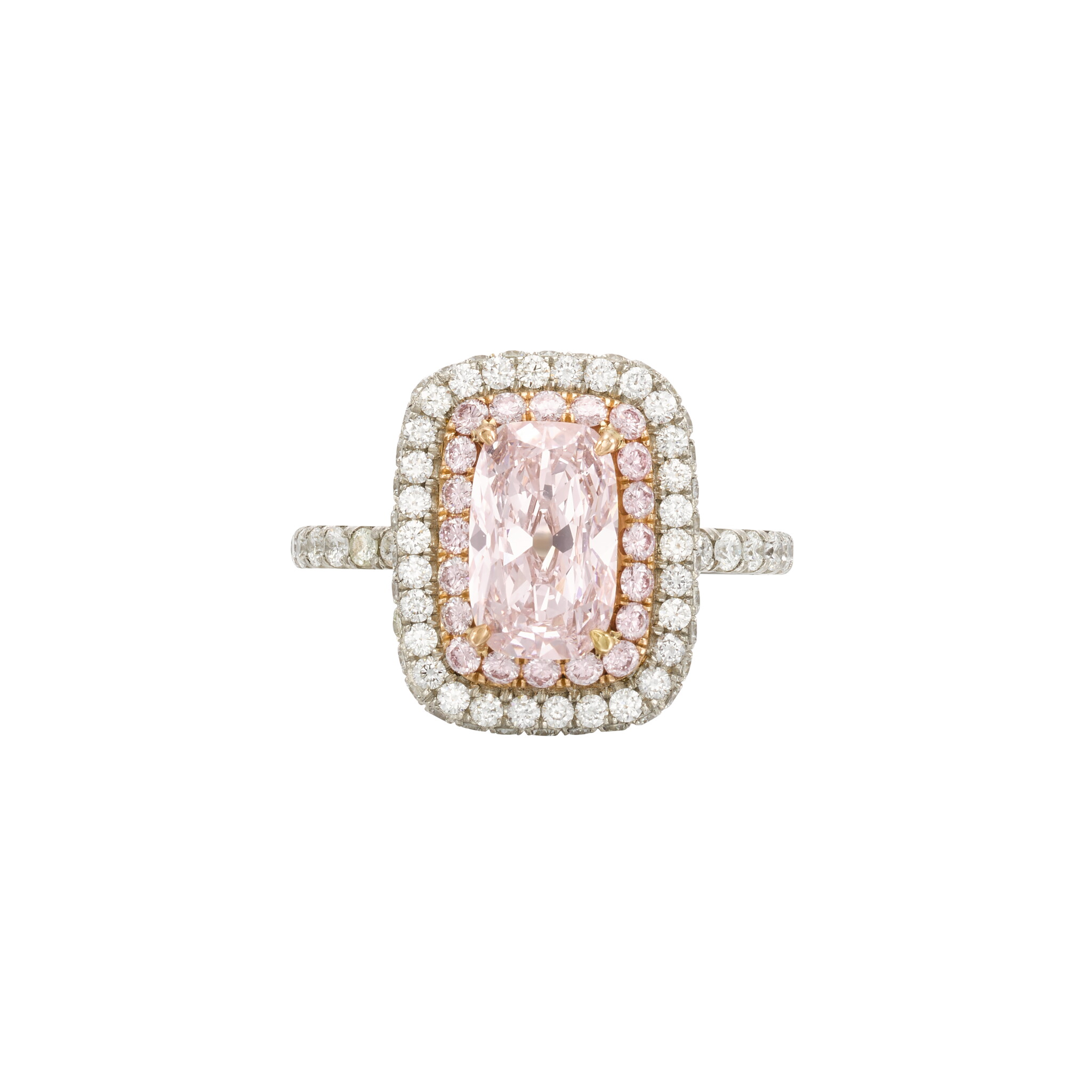 White Gold, Rose Gold, 1.27ct Cushion Cut Fancy Light Pink Diamond Engagement Ring — view 1