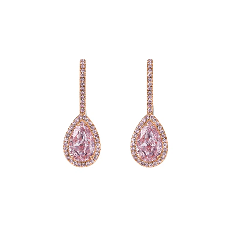 White Gold, Rose Gold, 4.24ct Pear Shape Pink Diamond Drop Earrings