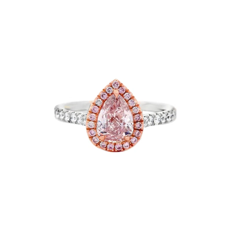 White Gold, Rose Gold, 0.76ct Pear Shape Fancy Light Pink Diamond, Pink Diamond and Diamond Engagement Ring