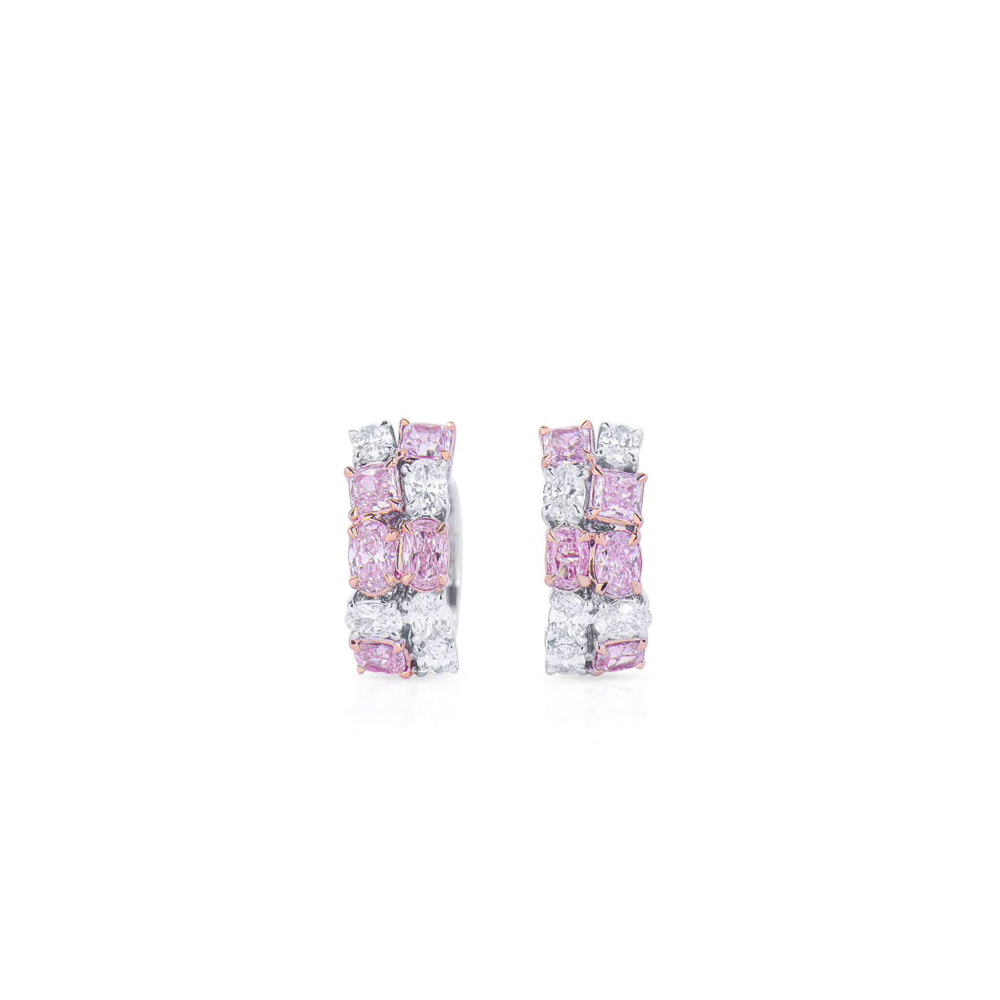 White Gold, Rose Gold, Fancy Cut Pink Diamond and Diamond Hoop Earrings — view 1