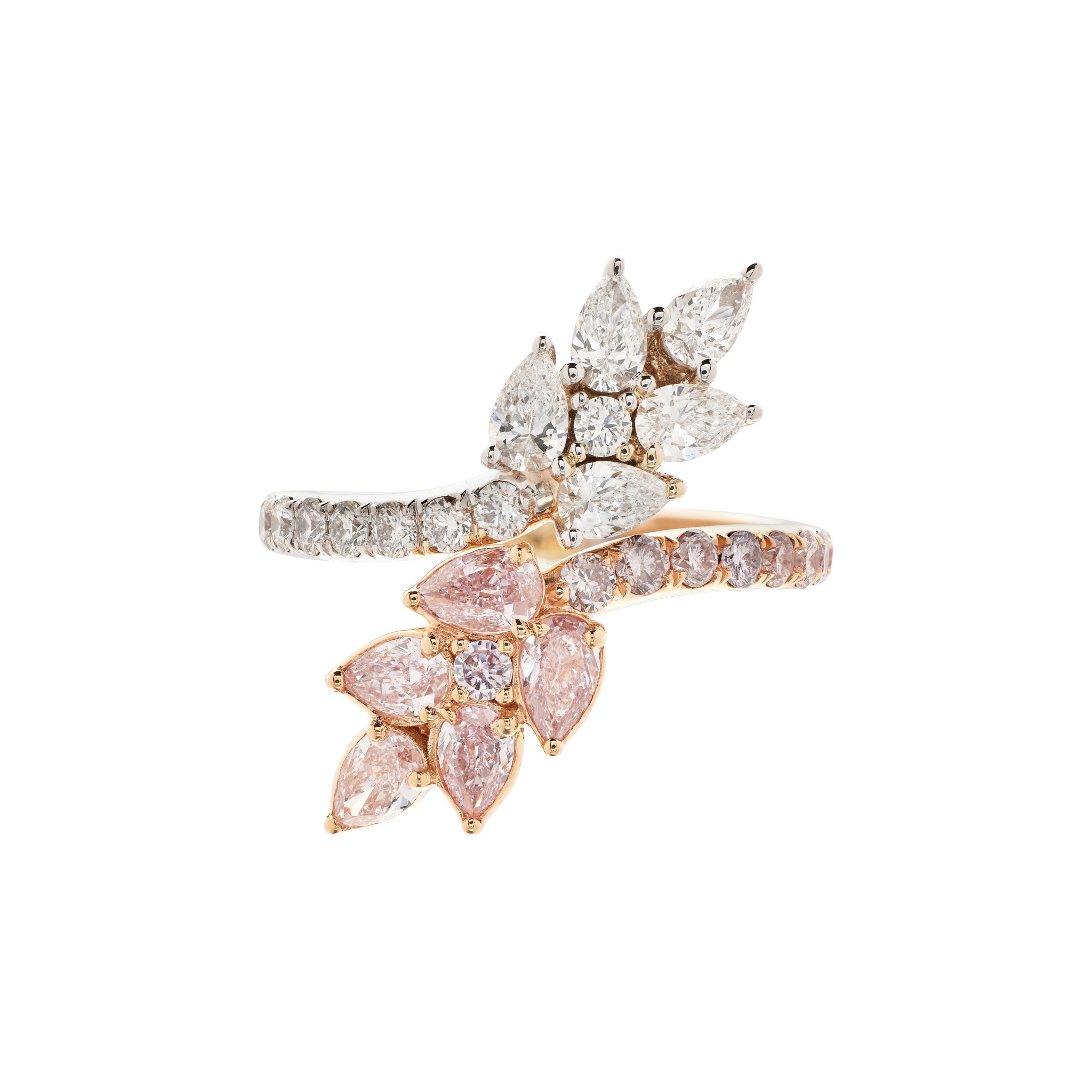 White Gold, Rose Gold, Pink Diamond and Diamond Ring  — view 1