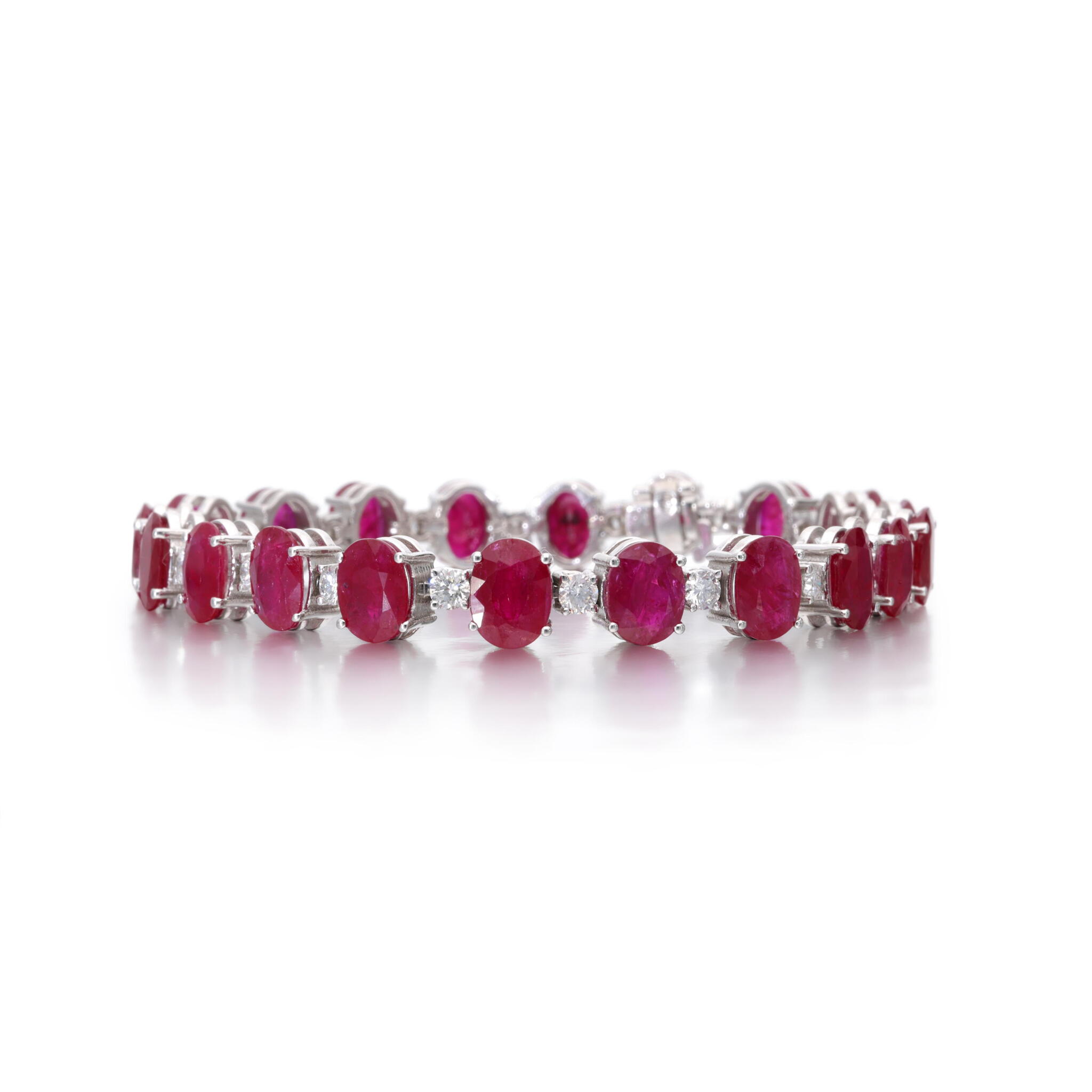 White Gold, Ruby and Diamond Line Bracelet — view 1