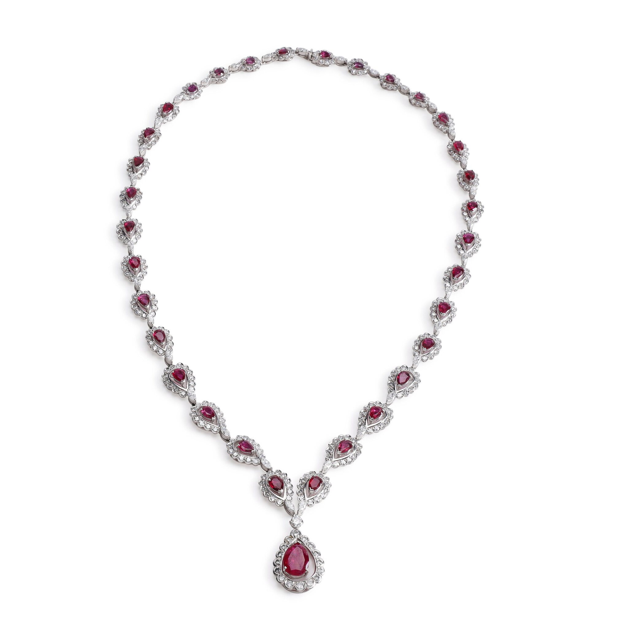 White Gold, Ruby and Diamond Necklace — view 1