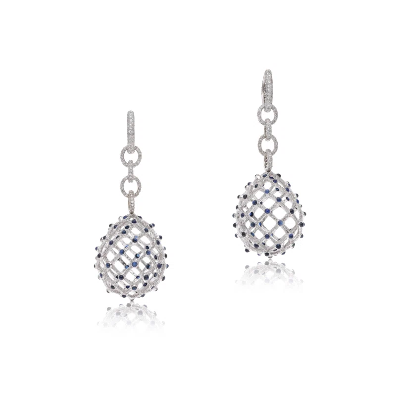 White Gold, Sapphire and Diamond Drop Earrings