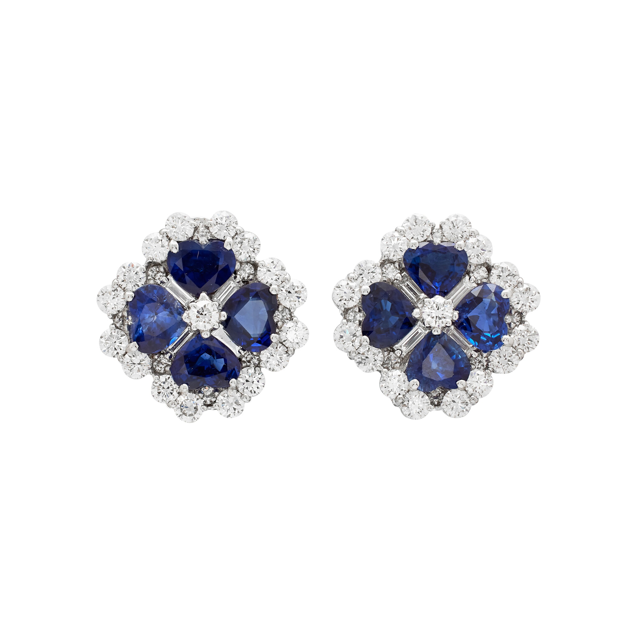 White Gold, Sapphire and Diamond Earclips — view 1