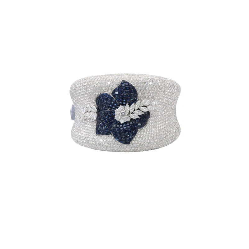 White Gold, Sapphire and Diamond Floral Bracelet
