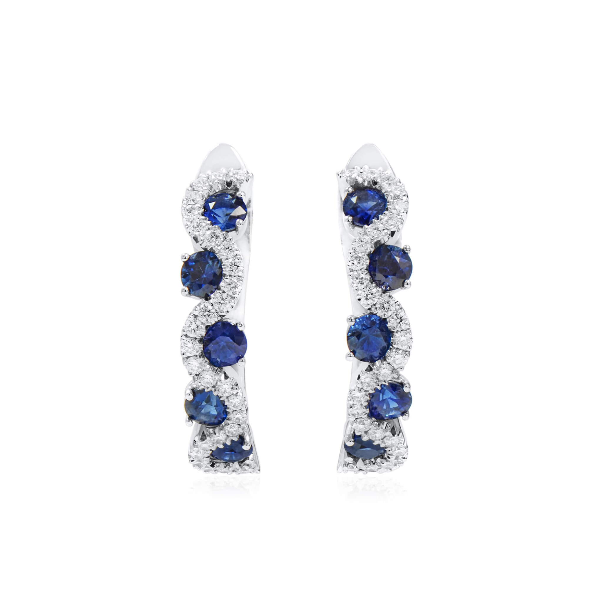 White Gold, Sapphire and Diamond Hoop Earrings — view 1