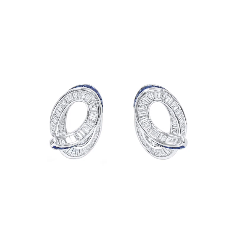 White Gold, Sapphire and Diamond Swirl Stud Earrings