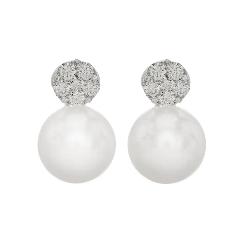 White Gold, South Sea Cultured Pearl and Diamond Earclips
