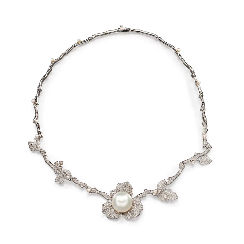 White Gold, South Sea Pearl and Diamond Collar Necklace