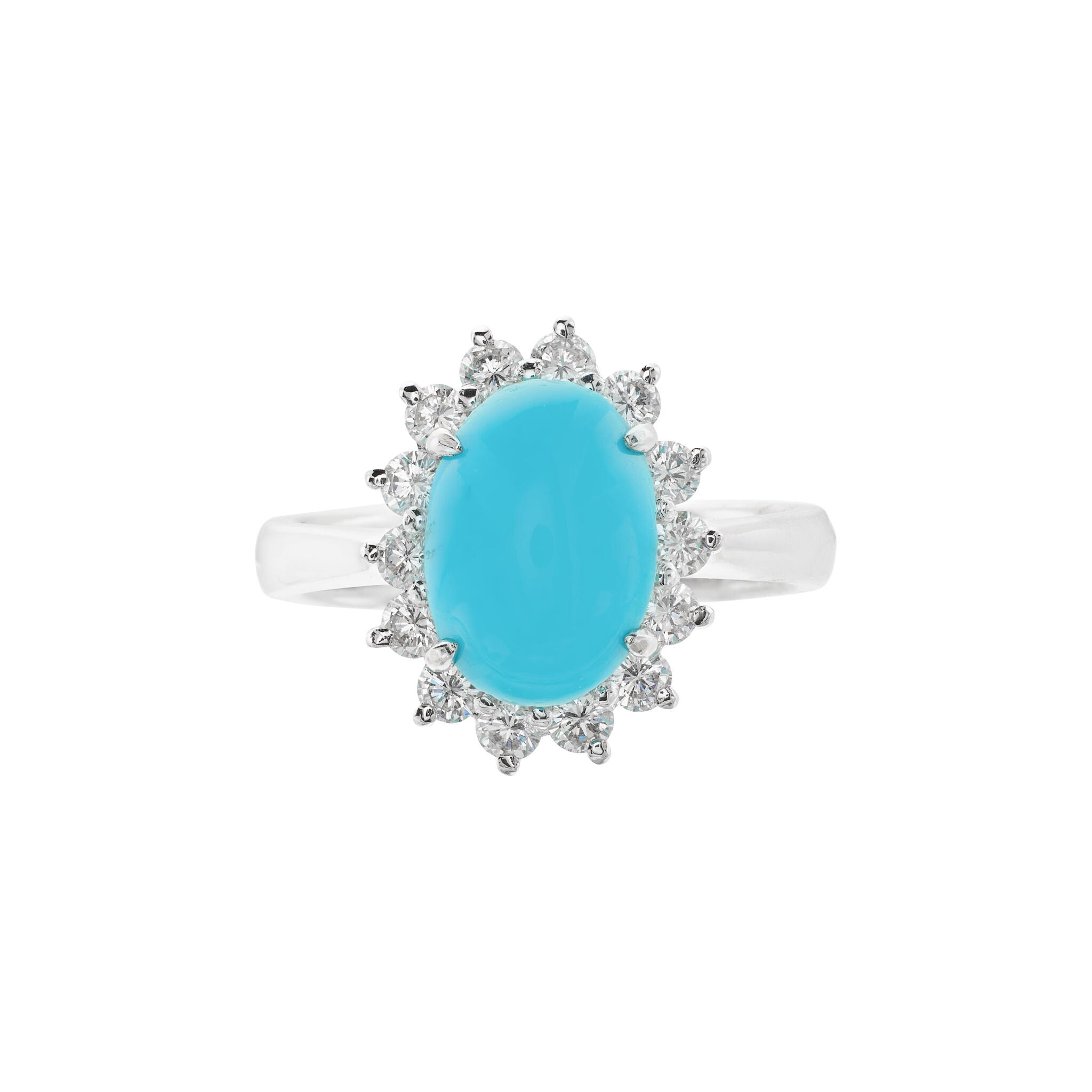 White Gold, Turquoise and Diamond Ring — view 1