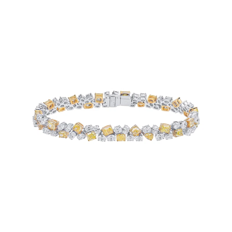 White Gold, Fancy Cut Yellow Diamond and Diamond Bracelet 