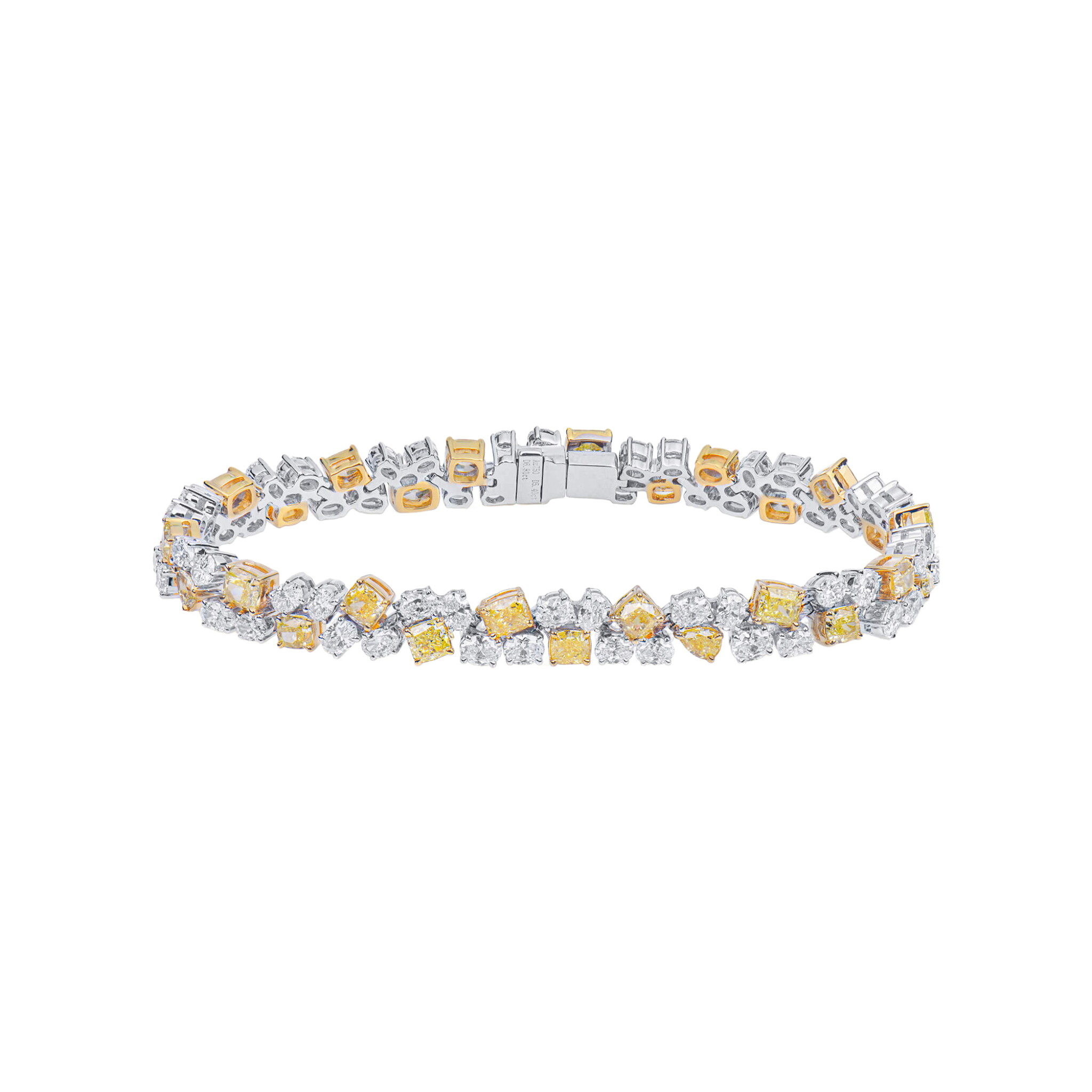 White Gold, Fancy Cut Yellow Diamond and Diamond Bracelet  — view 1